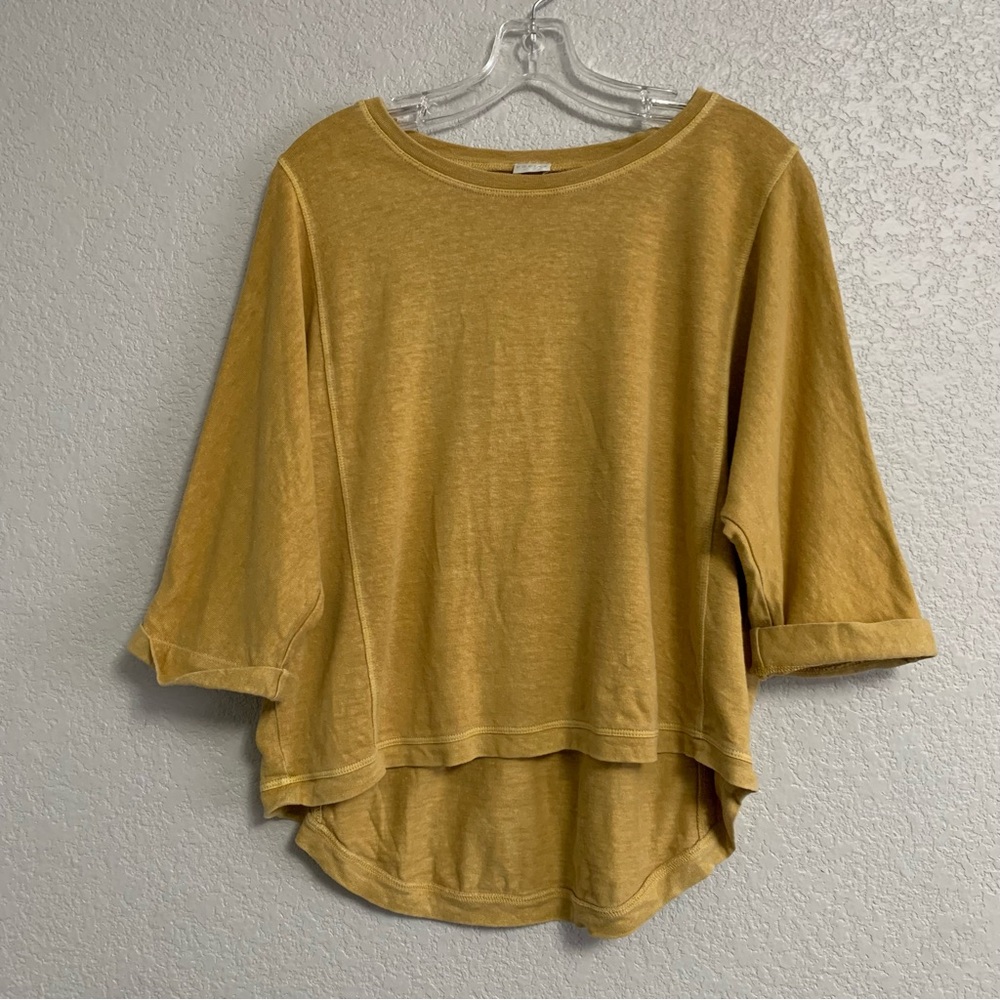 Poetry Tee Top Womens 10 Hemp Cotton Dolman 3/4 Sleeve Hi Lo Sustainable Gold